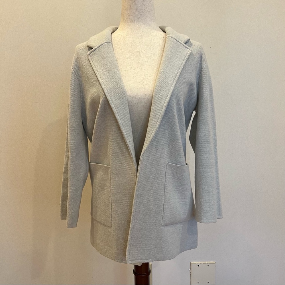 J Crew Sophie Knit Blazer Women Small Gray Merino Wool Open Career Comfy Chic